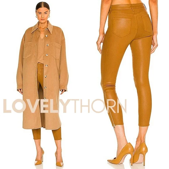 L'AGENCE // sabine zip skinny high rise ankle zipper dark khaki coated jeans - Picture 5 of 16